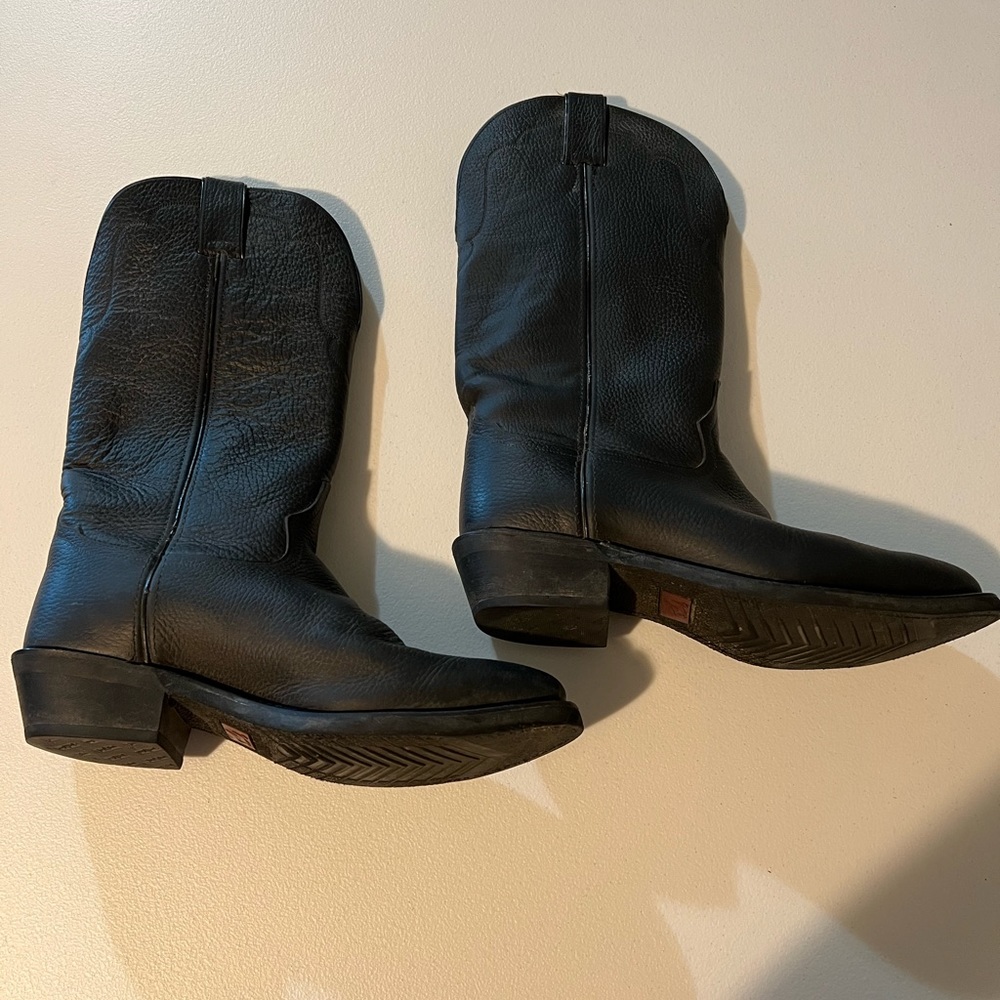 Tony Lama mens black leather boots - Picture 2 of 13